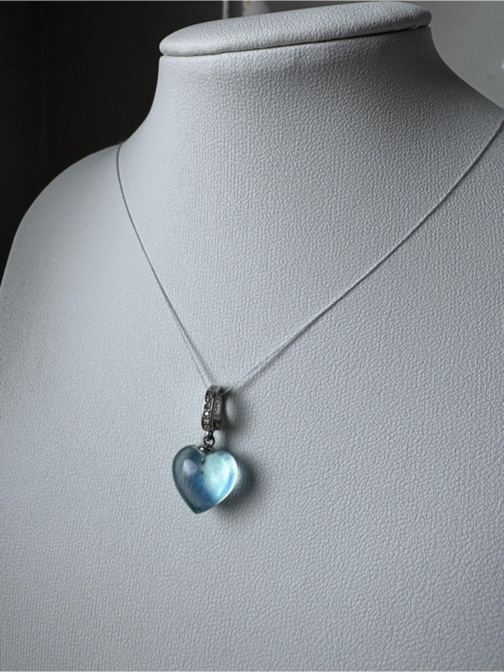 Aquamarine heart pendant puff 3d heart blue s925 open clasp bail blue silver